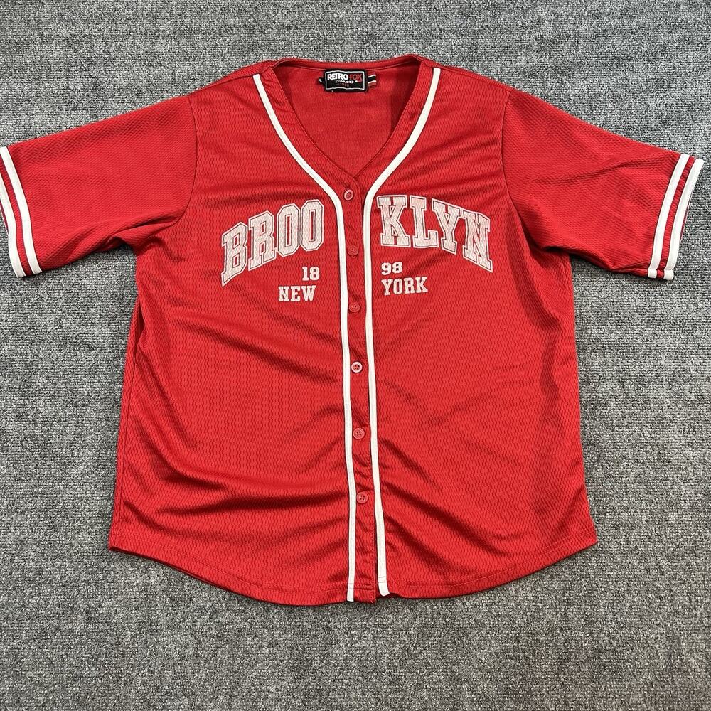 Retro Fox Brooklyn Baseball Jersey Shirt Red Button Up Men’s Size L